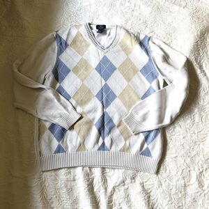 Brooks Brothers V-Neck Argyle Sweater - Blue and Cream